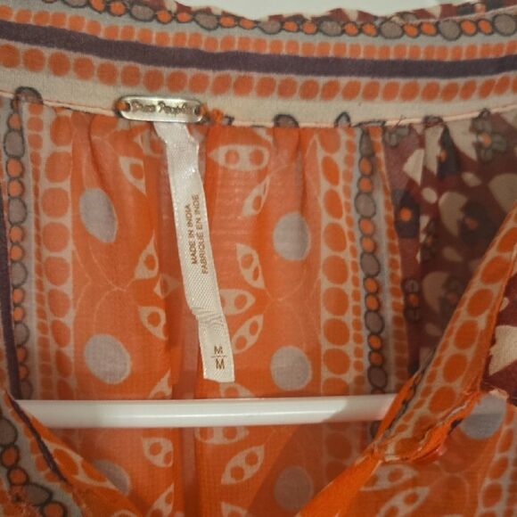 Free People Orange Long Sleeve Mandarin Collar Blouse - Picture 2 of 8
